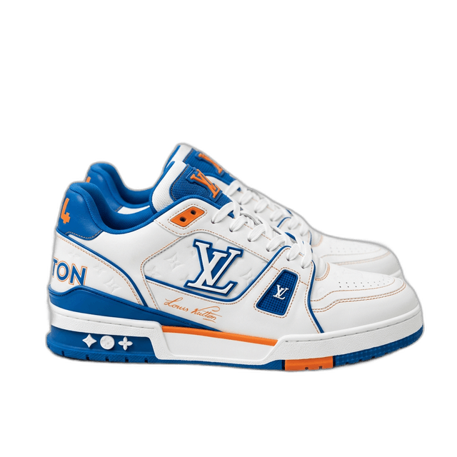 Tênis Louis Vuitton LV Trainer Branco Azul Laranja