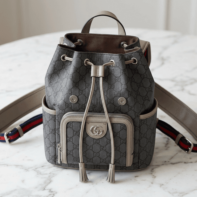 Mochila Gucci Ophidia GG Supreme Cinza Pequena