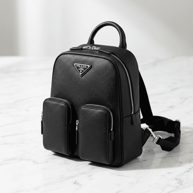 Mochila Prada Saffiano Re-Nylon Couro Preto