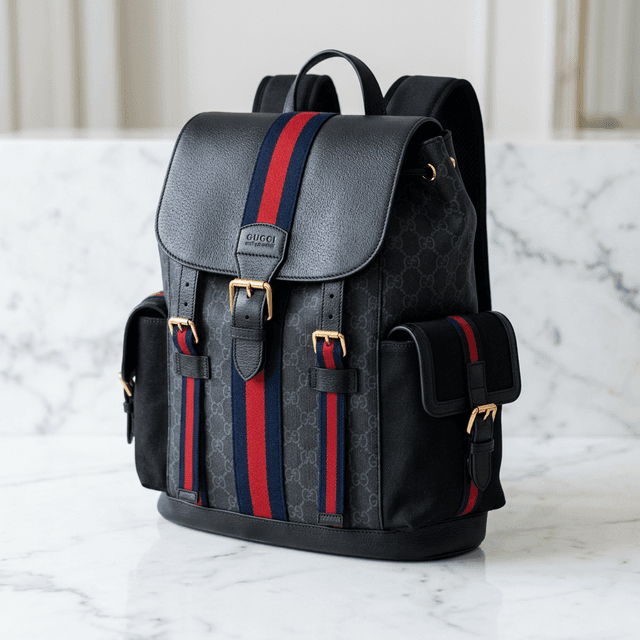 Mochila Gucci GG Supreme Web Azul Vermelho Preta