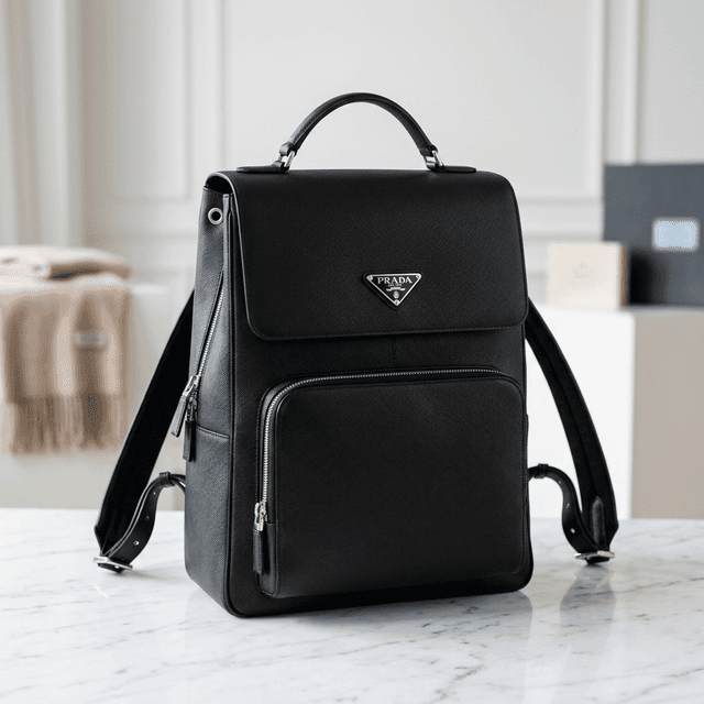 Mochila Prada Saffiano Executiva Couro Preto