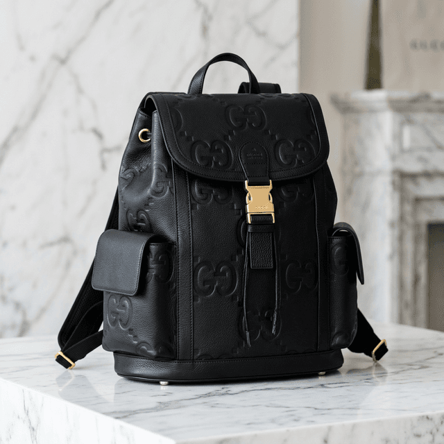 Mochila Gucci Jumbo GG Couro Preto